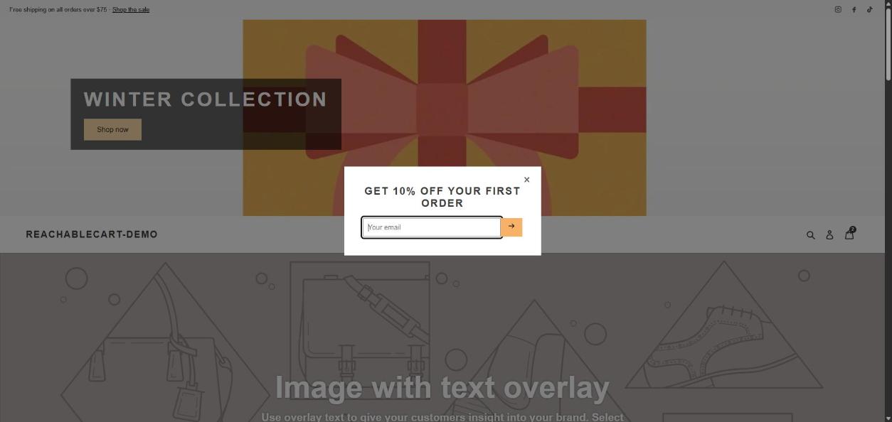After: the same popup. The email field inside the popup has keyboard focus and a clear black outline. A close button is in the top corner.